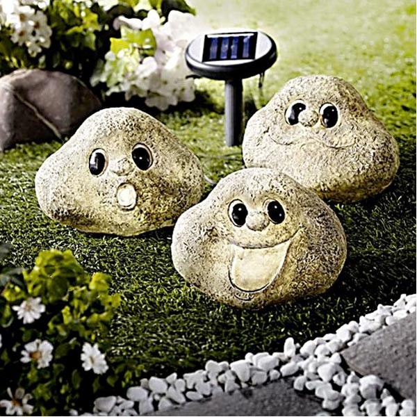 LED Solar Figuren Steingesichter Gartenbeleuchtung